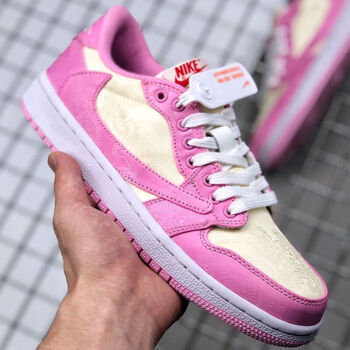 aj1低帮倒钩粉丝绸女款蓝球鞋 经典复古文化休闲运动鞋 粉红色 38.