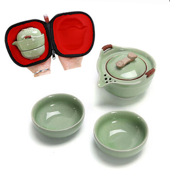 逐简 茶杯 快客杯一壶两杯旅行功夫茶具套装户外便携简易陶瓷茶具泡茶 汝窑 一壶两杯+旅行包