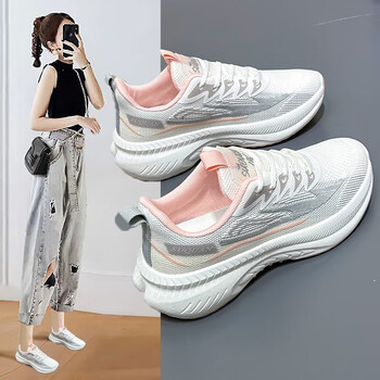 安誻品牌断码秋季新款女鞋飞织网布运动鞋百搭休闲舒适软底跑步鞋白兰