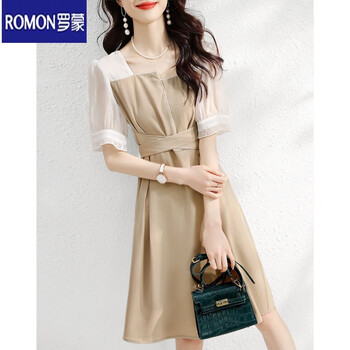 罗蒙romon2023夏季韩版新款气质时尚休闲裙子修身收腰显瘦优雅减龄
