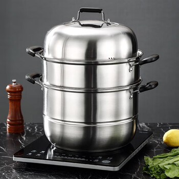 潮宝双层蒸锅家用多层加厚汤蒸锅 28cm组合盖欧式二层蒸锅(复底)