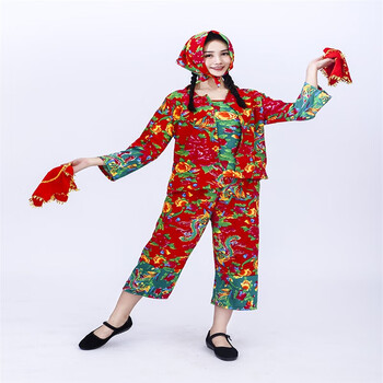 村姑女二人转演出服搞笑姐妹广场舞蹈秧歌服农民套装上衣肚兜裤子头巾