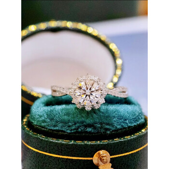 玫煜莫桑石钻戒女925白金au750结婚戒指艾莎公主 主石1克拉(14号圈口)