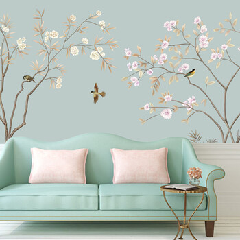 六纹鱼 3d立体背景墙壁画新中式工笔花鸟墙纸简约无缝壁纸客厅卧室