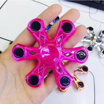 铝合金属质感六叶彩色指尖陀螺无声静音 玫红色