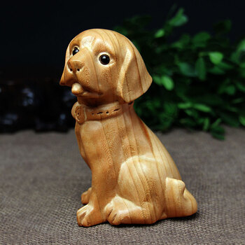 岱宝阁桃木生肖狗摆件十二生肖木雕生肖狗立体摆件无漆环保 大号 80