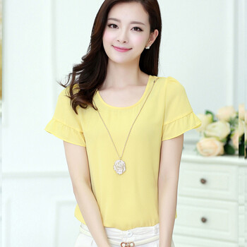 南国韵衣雪纺衫女 夏 短袖 2015夏装新款女装日韩女装 夏圆领显瘦修身