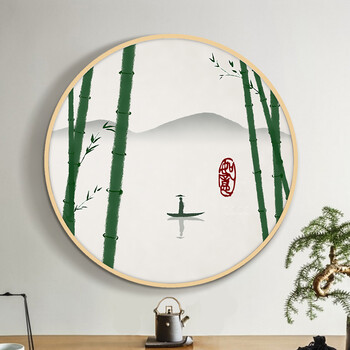 宝新中式装饰画客厅实木圆框餐厅卧室挂画书房玄关墙画 单个05清明
