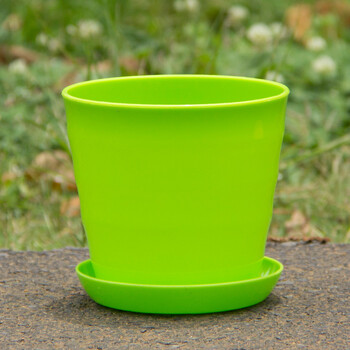 螺纹塑料花盆 仿陶瓷花盆加厚 密胺花盆 pp树脂花盆 含托盘 特价 绿色