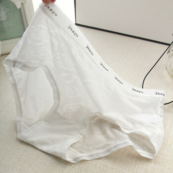 女士无痕大码内裤女 冰丝超薄中腰透明网纱透气速干 白色 小码 1尺7-2