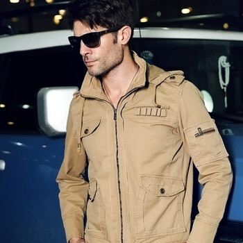 军装夹克男 宽松户外外套休闲 纯棉工装多袋野战夹克 卡其色 m