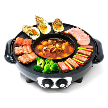 电烤盘电火锅涮烤一体韩式电热锅烧烤家用鸳鸯锅 黑色