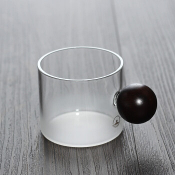 唐兴 创意木把玻璃茶杯耐热玻璃高硼硅透明磨砂品茗杯主人杯个人小茶杯 满月杯 黑檀木把 1个