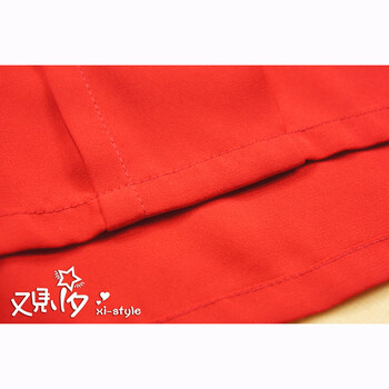 又见小夕 2015秋季女装衬衫韩版时尚立领修身气质长袖纯色雪纺衫 143101 红色 M