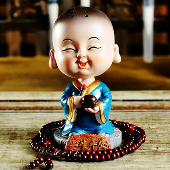 汽车摆件 摇头财神创意小和尚车载弥勒佛像保平安可爱车内装饰品 汽车