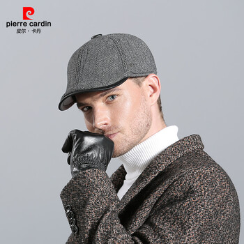 皮尔卡丹 复古英伦羊毛呢帽子冬季贝雷帽男士保暖鸭舌帽黑色休闲男帽