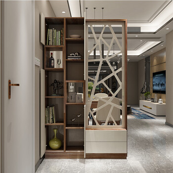 梦萝 胡桃木色酒柜储物柜屏风间厅柜 北欧 镂空玄关隔断