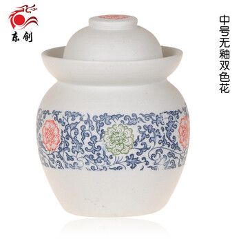 东创 包邮景德镇陶瓷泡菜坛子 四川腌菜缸坛双盖密封储物罐 韩国泡米酒无铅无釉环保 荷花多款 无釉双色花 中号