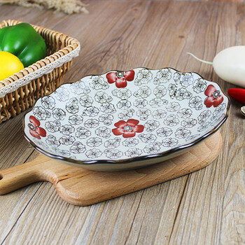 日式手绘 陶瓷菜盘子 家用创意鱼盘餐盘不规则菜碟子 9寸浪口椭圆盘