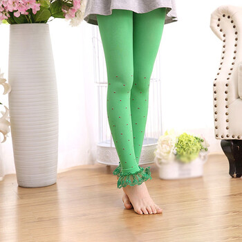 女童打底袜子春秋夏季薄款 儿童打底裤袜花边丝袜连裤袜 果绿色 s