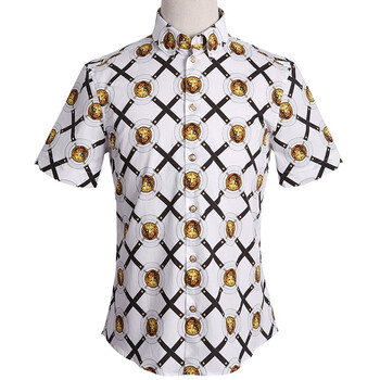 商品versace-versus 范思哲-范瑟丝 男士白色混纺狮子logo印花衬衫 bu