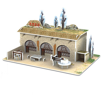3d木质立体拼图模型 仿真建筑模型积木拼装玩具 窑洞