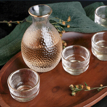 分酒器套装和风锤目纹玻璃分酒壶杯黄酒烧酒杯家用烈酒盅金边一壶四杯