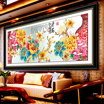 爱度ks5D钻石画钻石绣圆钻魔方钻花开富贵平安吉祥客厅大幅画十字绣 27120款尺寸约145*55cm 5d钻石画