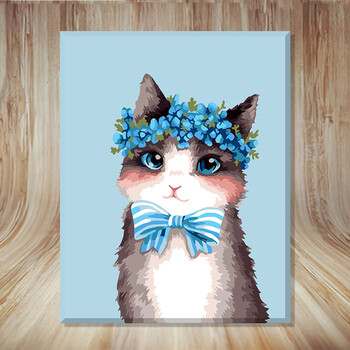 diy数字油画动物卡通填色手绘油彩画客厅装饰画手工宠物 乖乖猫 60*80