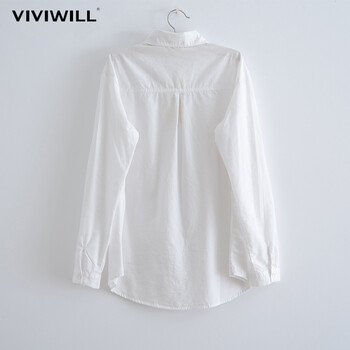 
                                        VIVIWILL 2018秋装新款女韩版新款白色纯棉衬衫百搭宽松显瘦长袖衬衣女 白色 均码                