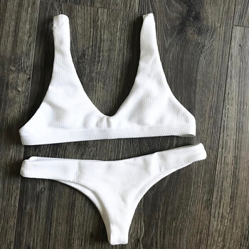 新款 多色纯色比基尼 双肩带分体式泳衣 泳装 白色 s