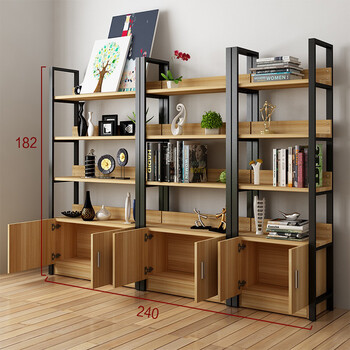 铁艺书架隔板置物架简易储物架组合货架落地展示架墙壁带柜门书柜 5层