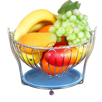 创意不锈钢色大号水果篮客厅装饰果盘沥水篮水果收纳篮子果盆 圆形