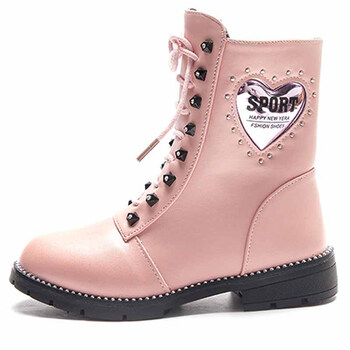 sigetu韩版铆钉鞋女童时尚长筒系带靴子 粉色 35码内长21cm
