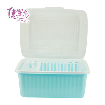 象顺 带盖欧式沥水碗架 沥水碗篮餐具收纳盒 沥水碗篮+盖子+浅蓝色