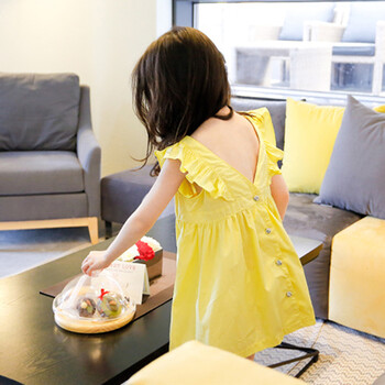 抱抱我 童装女童露背裙装韩国15夏装新款宝宝裙子韩版连衣裙儿童后背v