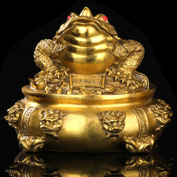 淘运阁 纯铜三足金蟾聚宝盆 金蟾蜍摆件 蟾蜍金蝉风水摆件祥安阁蟾箱