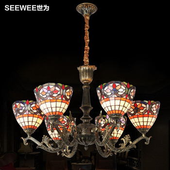 世为SEEWEE 蒂凡尼地中海灯 简欧式吊灯创意卧室灯餐厅灯饰客厅吊灯灯具 6头款