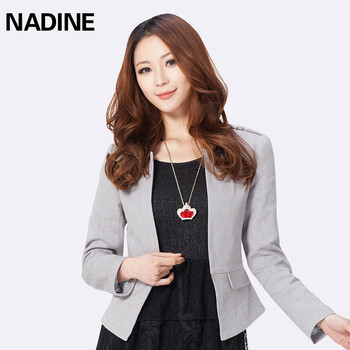 
                                        Nadine小外套女秋季韩版小西装大码修身显瘦OL职业装女 咖啡白 M                