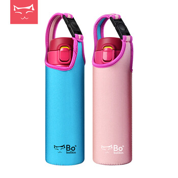 Bolikin 保温杯套防摔通用双面杯套隔热杯子套水杯袋防烫象印杯子套500ml 锁扣蓝粉300-400ml