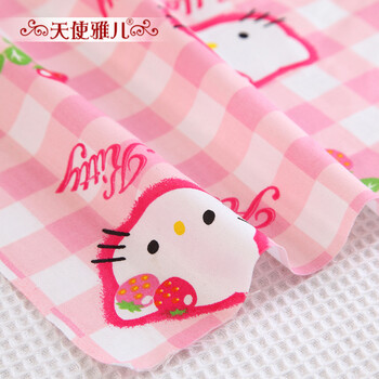 
                                        天使雅儿  棉斜纹印花田园碎花儿童床品布料手工面料   粉红格子kitty 单买 粉红格子kitty-B版 一米                