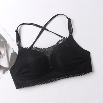 夏梦汐抹胸防走光新品文胸交叉美背聚拢胸罩无钢圈小胸内衣 黑色 75a
