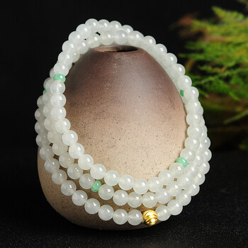 永恒之环天然a货玉珠子长项链女款 天然冰糯种淡绿翡翠圆珠项链sn7607