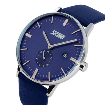 时刻美(skmei)新款商务男士手表经典复古皮带腕表石英防水男表日历表