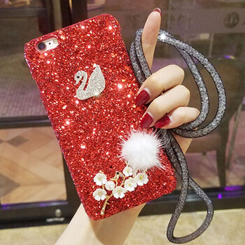 奈品oppo r11/r11plus手机壳水钻花朵毛绒天鹅闪粉硬壳保护套 梅花粗