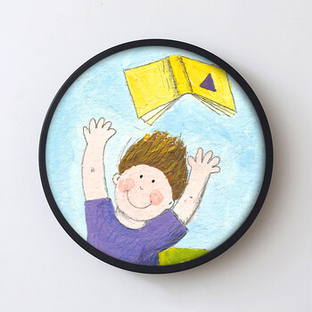 儿童房装饰画有框画清新卡通挂画幼儿园卧室壁画床头餐厅圆形墙画sn