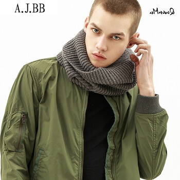 ajbb*牧秋冬季新款韩版加厚针织羊毛男士脖套围脖 单圈灰色