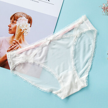 女纯棉档夏季薄款冰丝无痕透气中低腰少女学生三角裤透气系带 白色