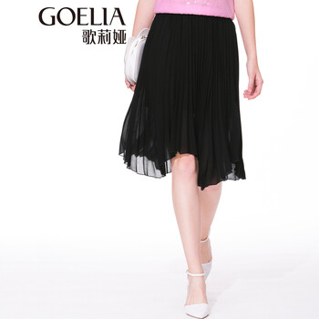 【S码】歌莉娅GOELIA 夏装新A型压褶蕾丝半身裙155E2A16B B00黑色 M