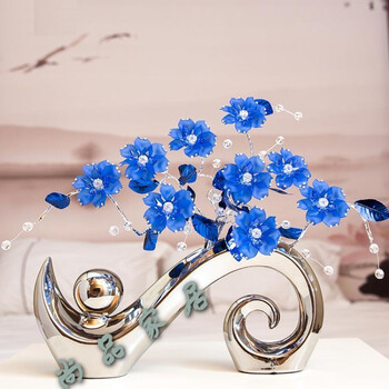 现代简约欧式风格家居装饰品卧室水晶花摆件客厅玄关酒柜摆设 蓝色